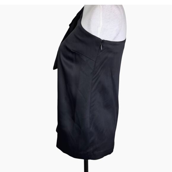 W by Worth Black Velvet Bow Rhinestone One Shoulder Satin Flirty Night Out Top - Picture 5 of 10